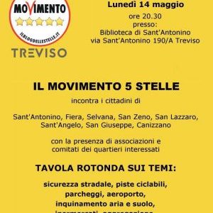 movimento 5 stelle treviso incontro pubblico sant antonino 14 maggio 2018